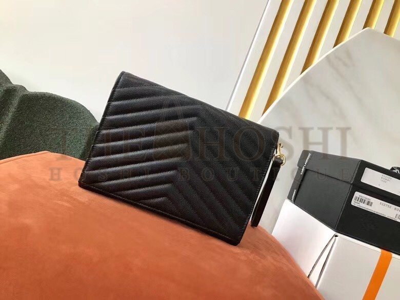 Sa1nt Lau*nt Monogram Clutch In Black Grained Leather Master Quality