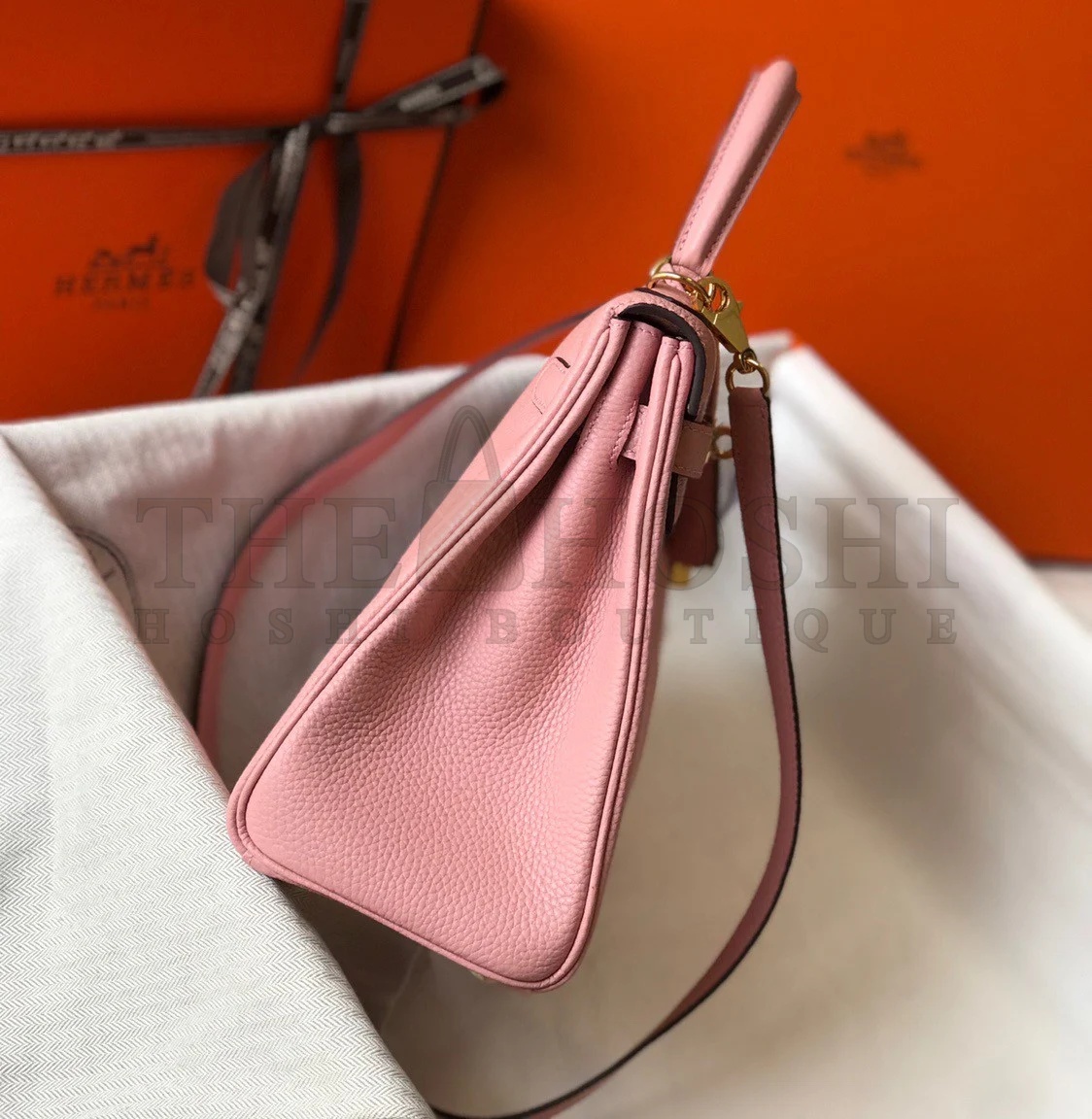H**me5 Kelly 25cm Retourne Bag in Pink Clemence Leather GHW Master Quality