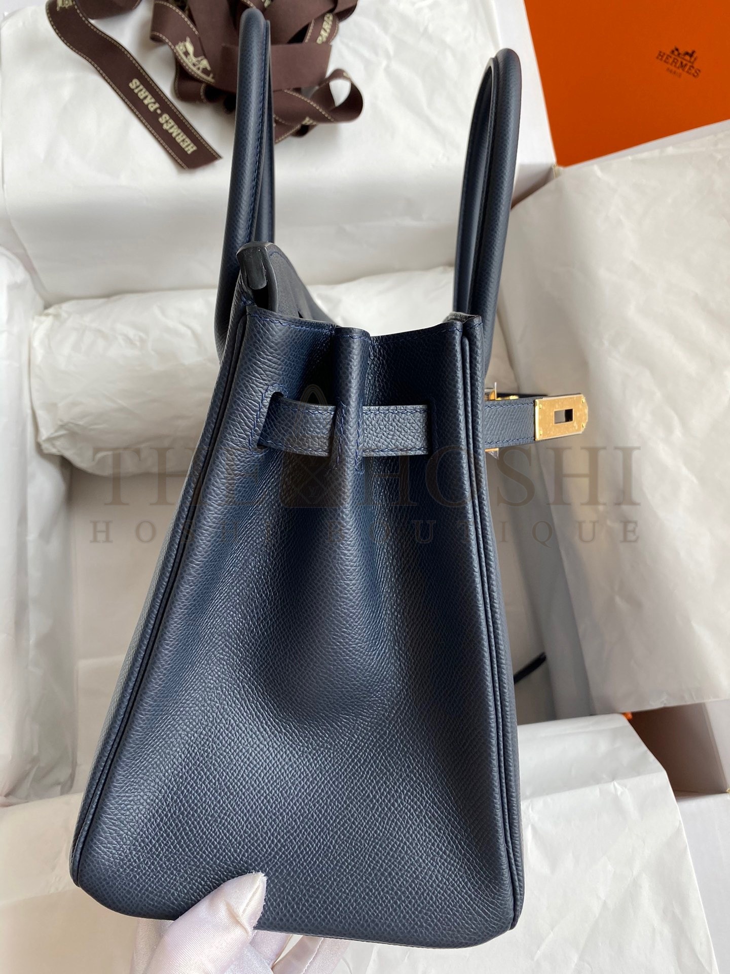 H**me5 Birkin 30 Retourne Handmade Bag In Blue Nuit Epsom Calfskin Master Quality