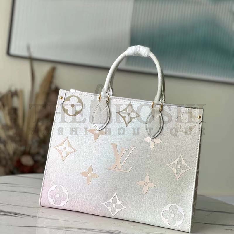 L0vis Vvtt0n LV Women OnTheGo MM Tote Sunset Kaki Monogram Coated Canvas Master Quality