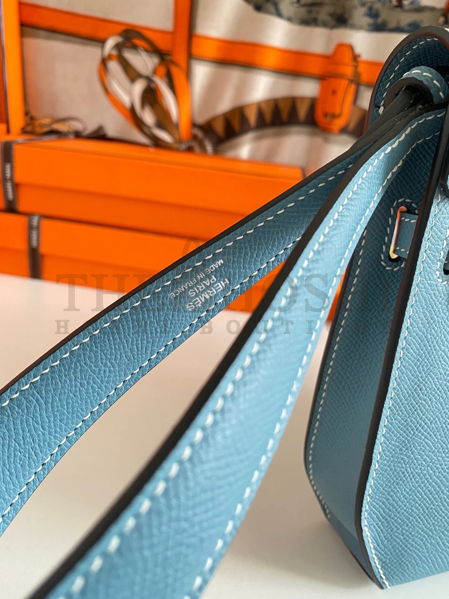 H**me5 Kelly Depeches 25 Pouch in Blue Jean Epsom Calfskin Master Quality