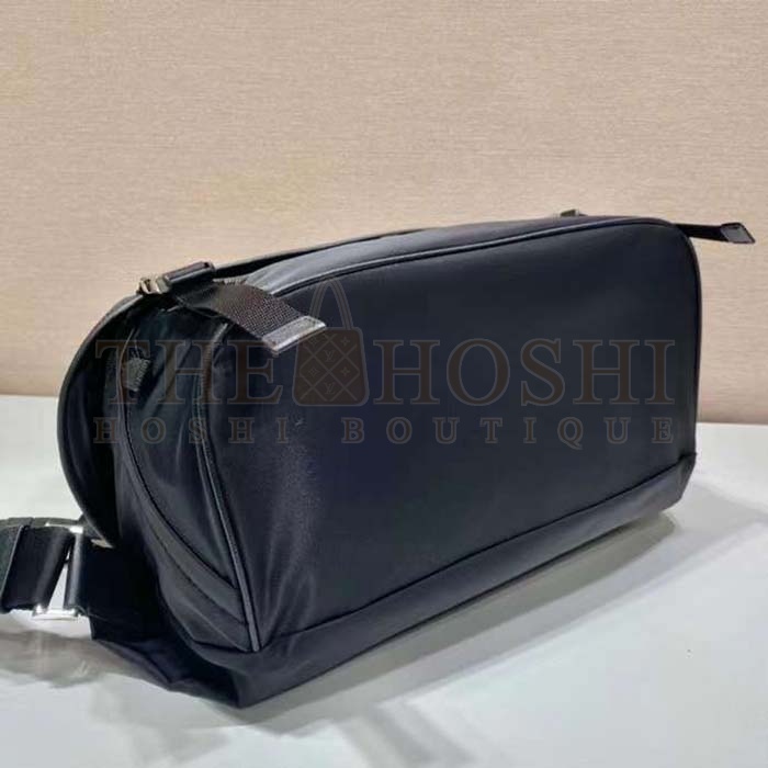 Pra*a Unisex Re-Nylon Saffiano Leather Shoulder Bag Black Fabric Flap Master Quality
