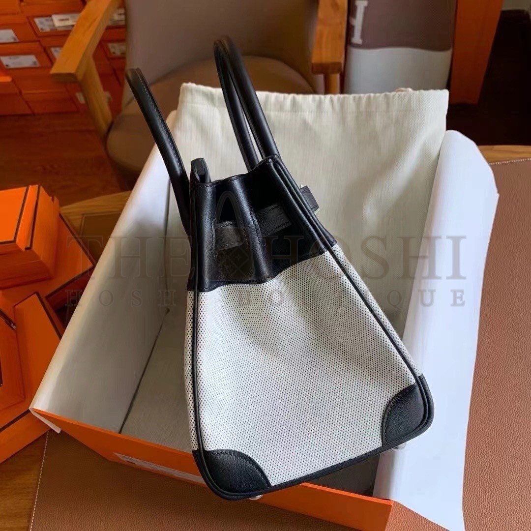 H**me5 Birkin 30 Handmade Bag In Toile &amp; Black Swift Leather Master Quality