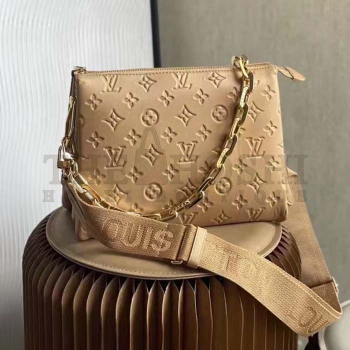L0vis Vvtt0n LV Women Coussin PM Handbag Camel Monogram Embossed Puffy Lambskin Calfskin Leather Master Quality