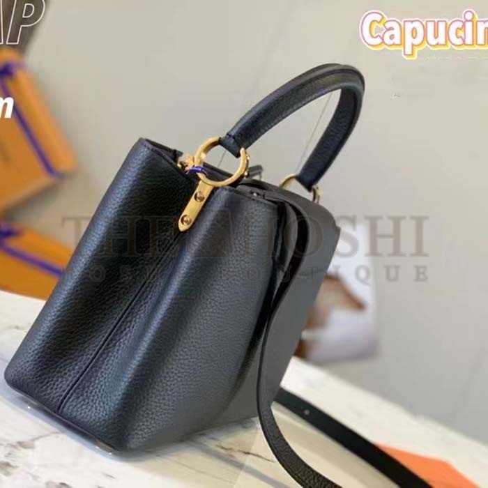 L0vis Vvtt0n LV Women Capucines BB Handbag Black Taurillon Cowhide Leather Gold-Color Hardware Master Quality