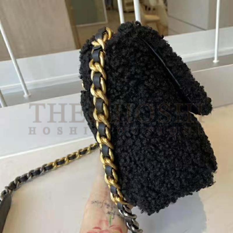 Ch**el Women Ch**el 19 Large Flap Bag Tweed Gold-Silver-Tone &amp; Ruthenium-Finish Metal Black Master Quality