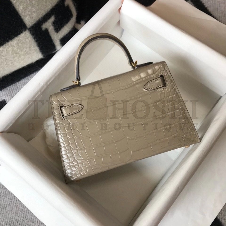 H**me5 Kelly Mini II Bag In Taupe Embossed Crocodile Calfskin Master Quality