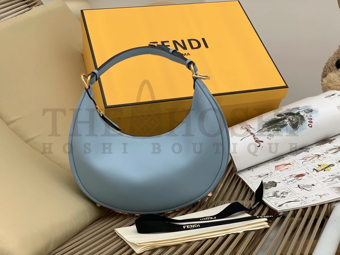 F**di F**digraphy Small Hobo Bag In Light Blue Leather Master Quality