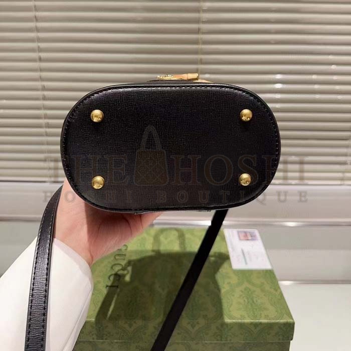 Gvc*1 Women GG Mini Bamboo Shoulder Bag Black Leather Bamboo Handle Double G Master Quality