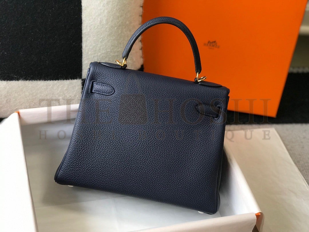 H**me5 Kelly 25cm Retourne Bag in Navy Blue Clemence Leather GHW Master Quality