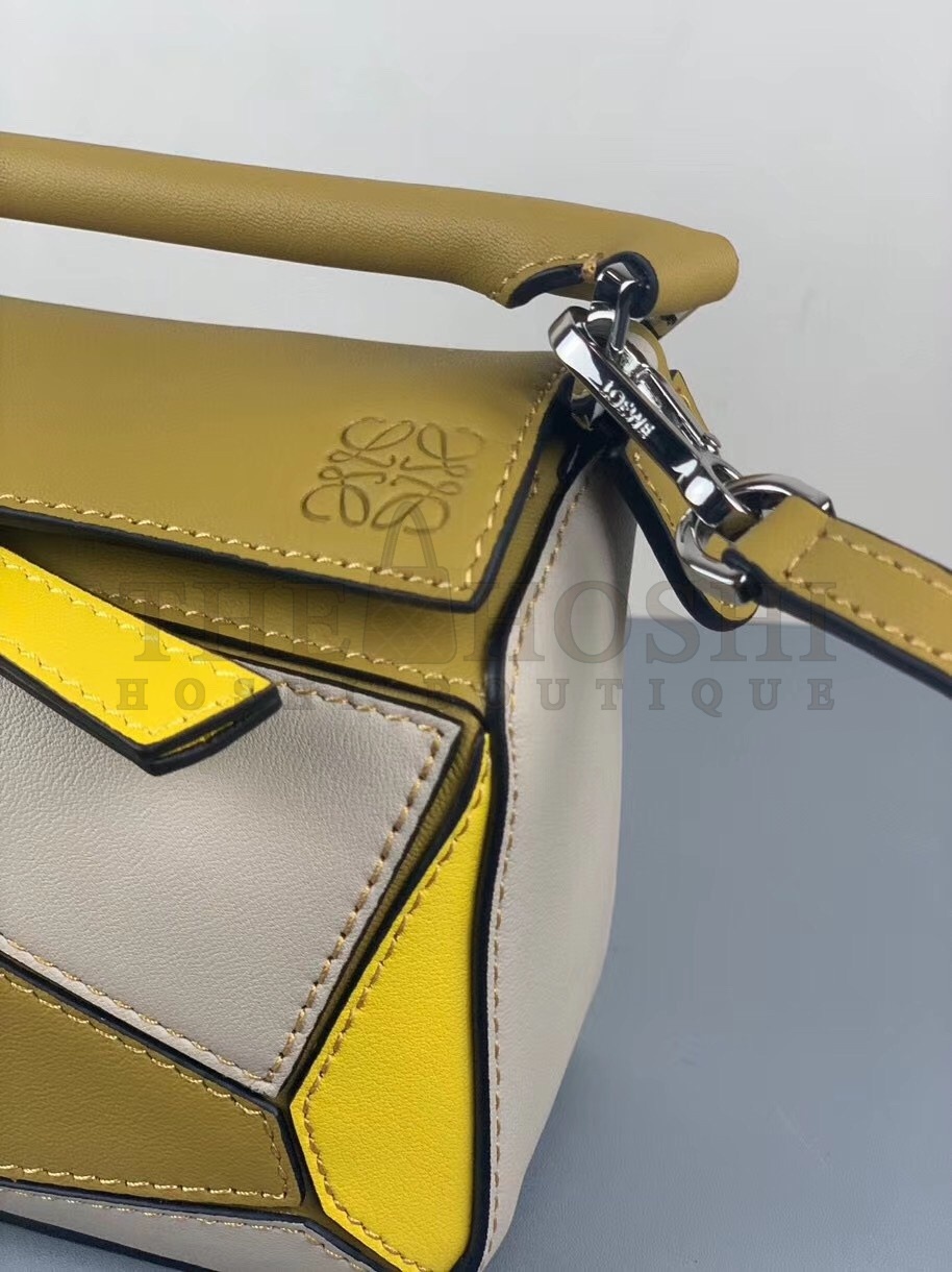 L0ew* Mini Puzzle Bag In Ochre/White/Yellow Calfskin Master Quality