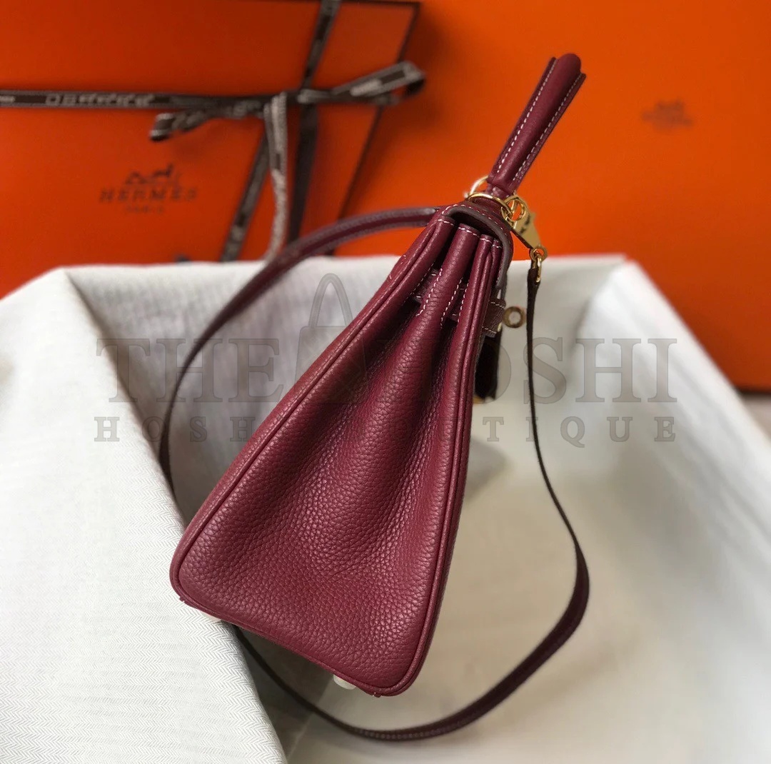 H**me5 Kelly 28cm Retourne Bag in Bordeaux Clemence Leather GHW Master Quality