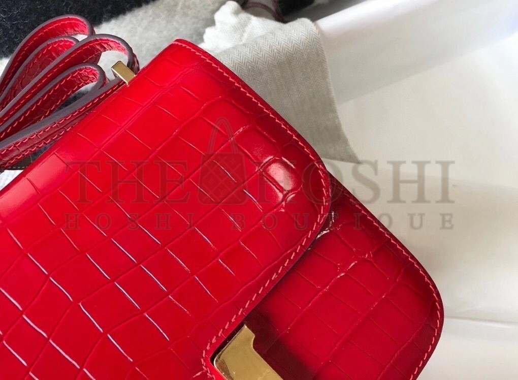 H**me5 Constance 18cm Bag In Red Embossed Crocodile Master Quality