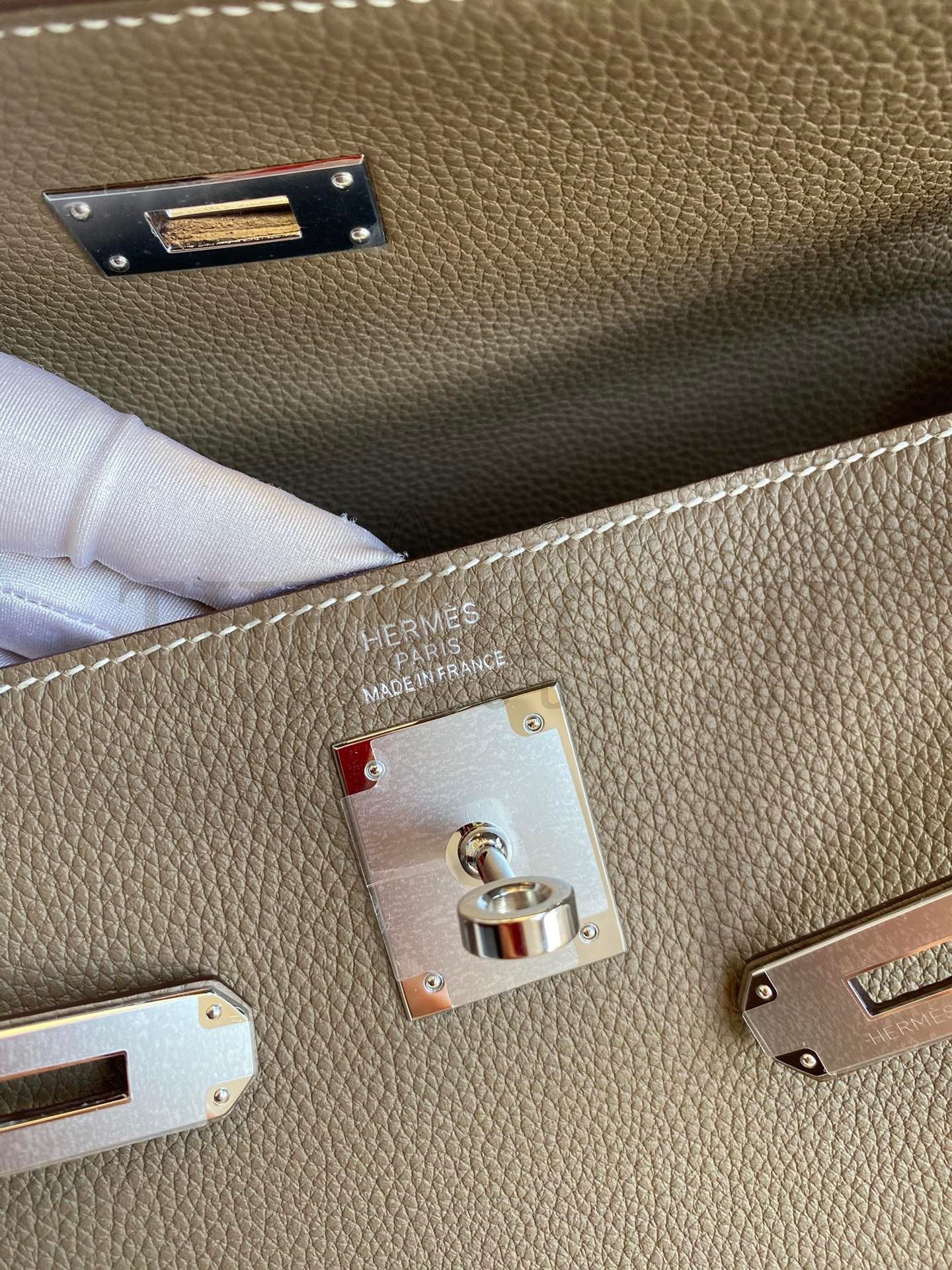 H**me5 Kelly Retourne 32 Handmade Bag In Taupe Clemence Leather Master Quality