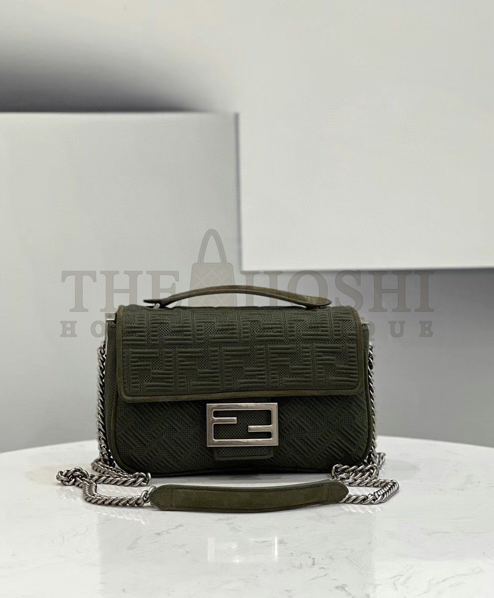 F**di Baguette Chain Midi Bag In Green FF Fabric Master Quality