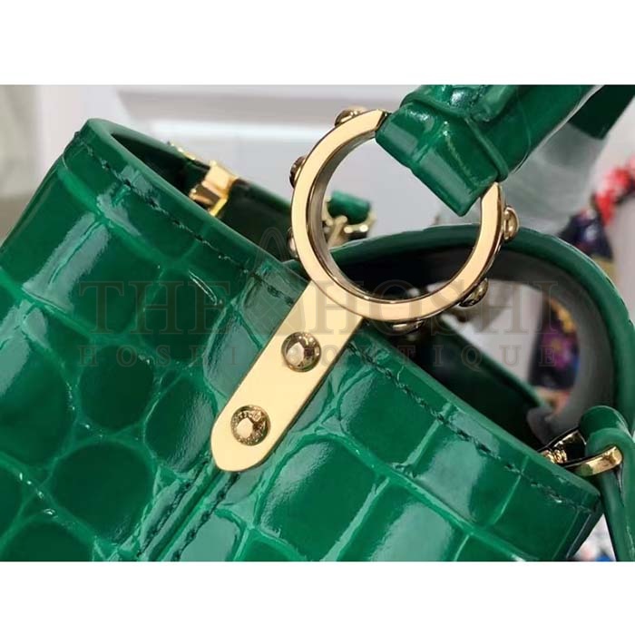 L0vis Vvtt0n LV Women Capucines Mini Handbag Green Crocodilien Brillant Savoir Faire Master Quality