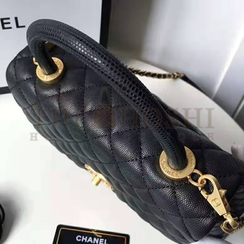 Ch**el Women Flap Bag with Top Handle in Grained Calfskin Leather-Black Master Quality