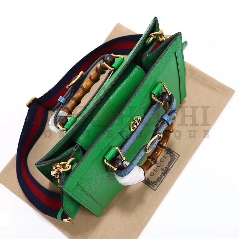 Gvc*1 Women GG Diana Small Tote Bag Green Leather Double G Bamboo Handles Master Quality