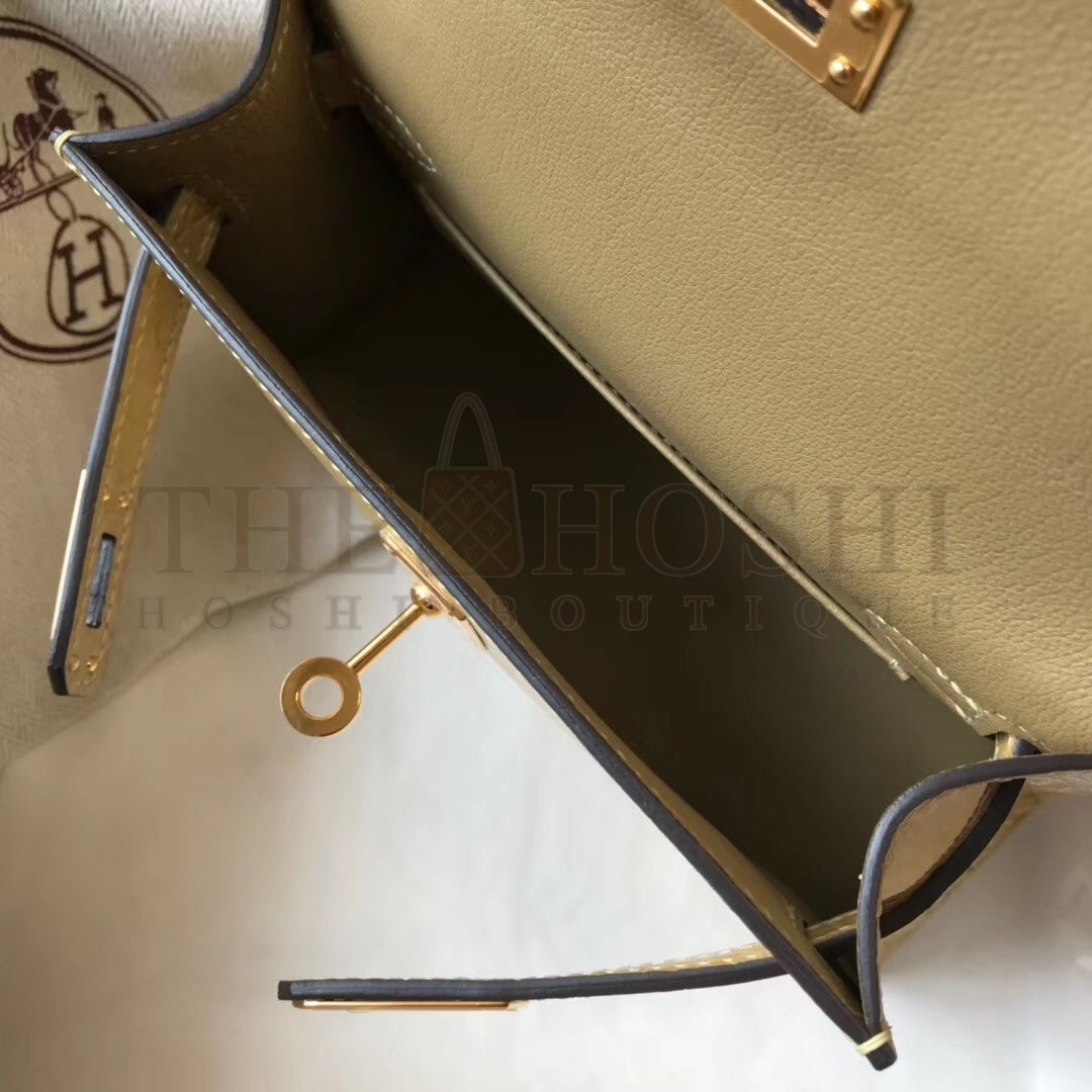 H**me5 Kelly Mini II Bag In Vanille Crocodile Embossed Leather Master Quality