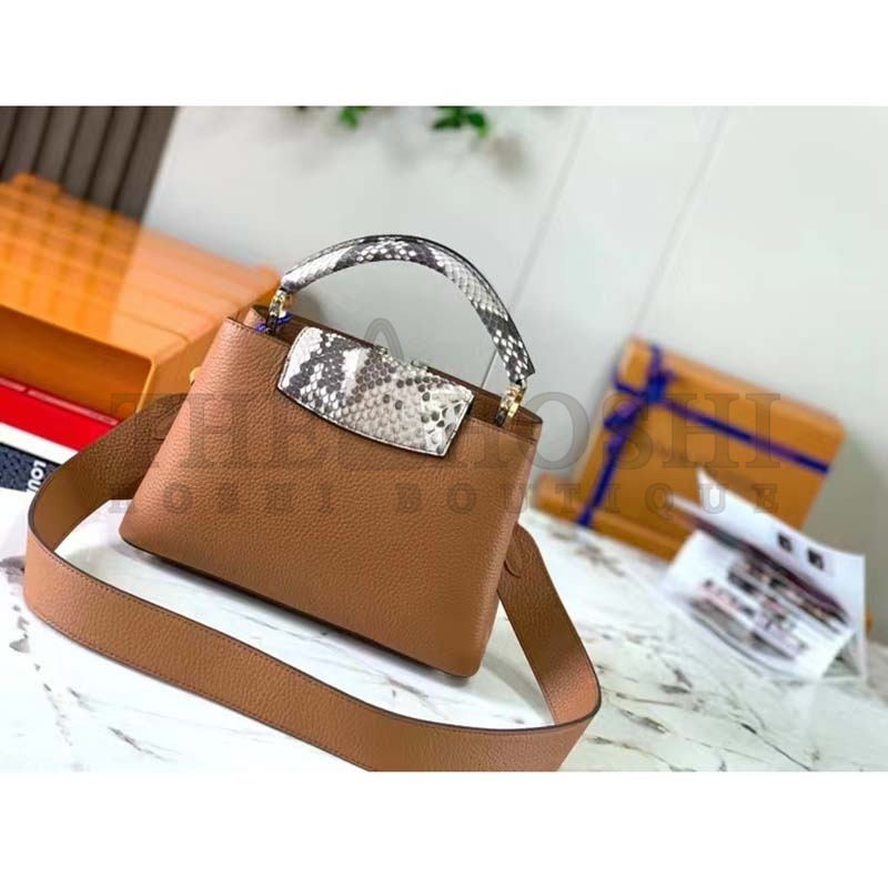 L0vis Vvtt0n LV Women Capucines Mini Handbag Brown Taurillon Python Leather Master Quality