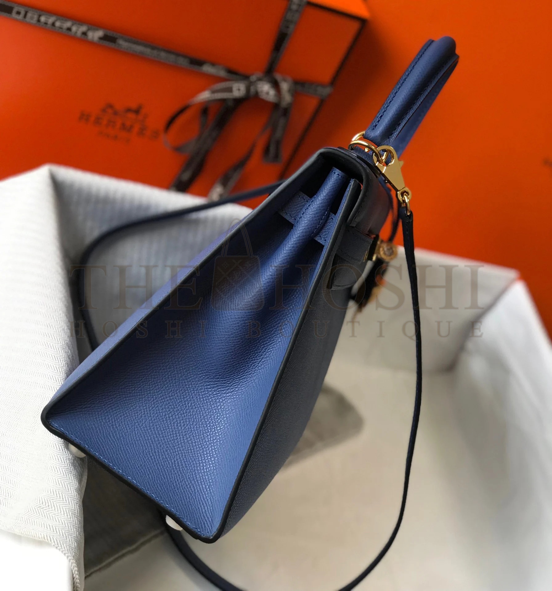 H**me5 Kelly 28cm Sellier Bag in Blue Agate Epsom Calfskin GHW Master Quality