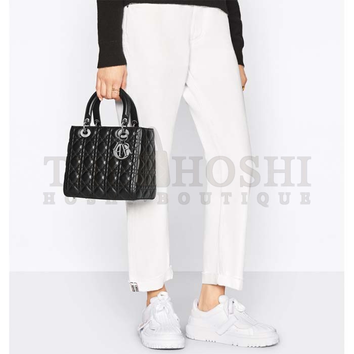 D10r Women CD Medium Lady D10r Bag Black Cannage Lambskin Silver Master Quality