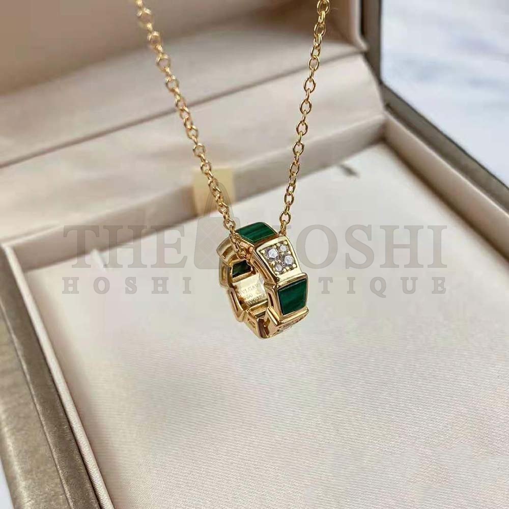 Bv1g*ai Women Serpenti Viper 18 KT Rose Gold Necklace Set with Malachite Elements Master Quality