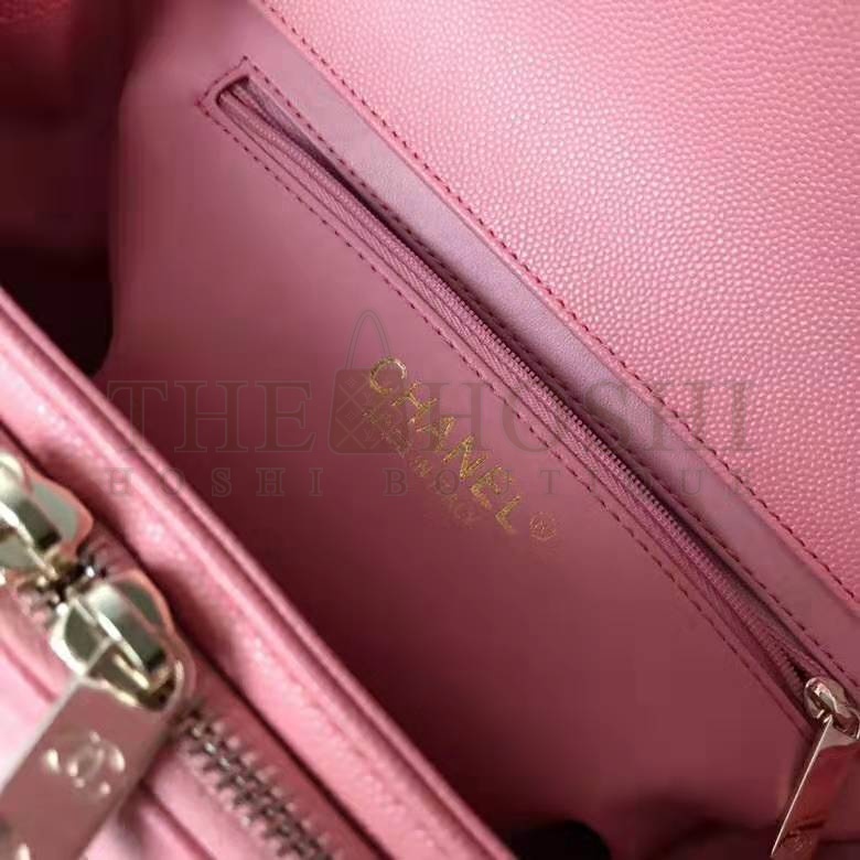 Ch**el Women Flap Bag with Top Handle in Grained Calfskin Leather-Pink Master Quality