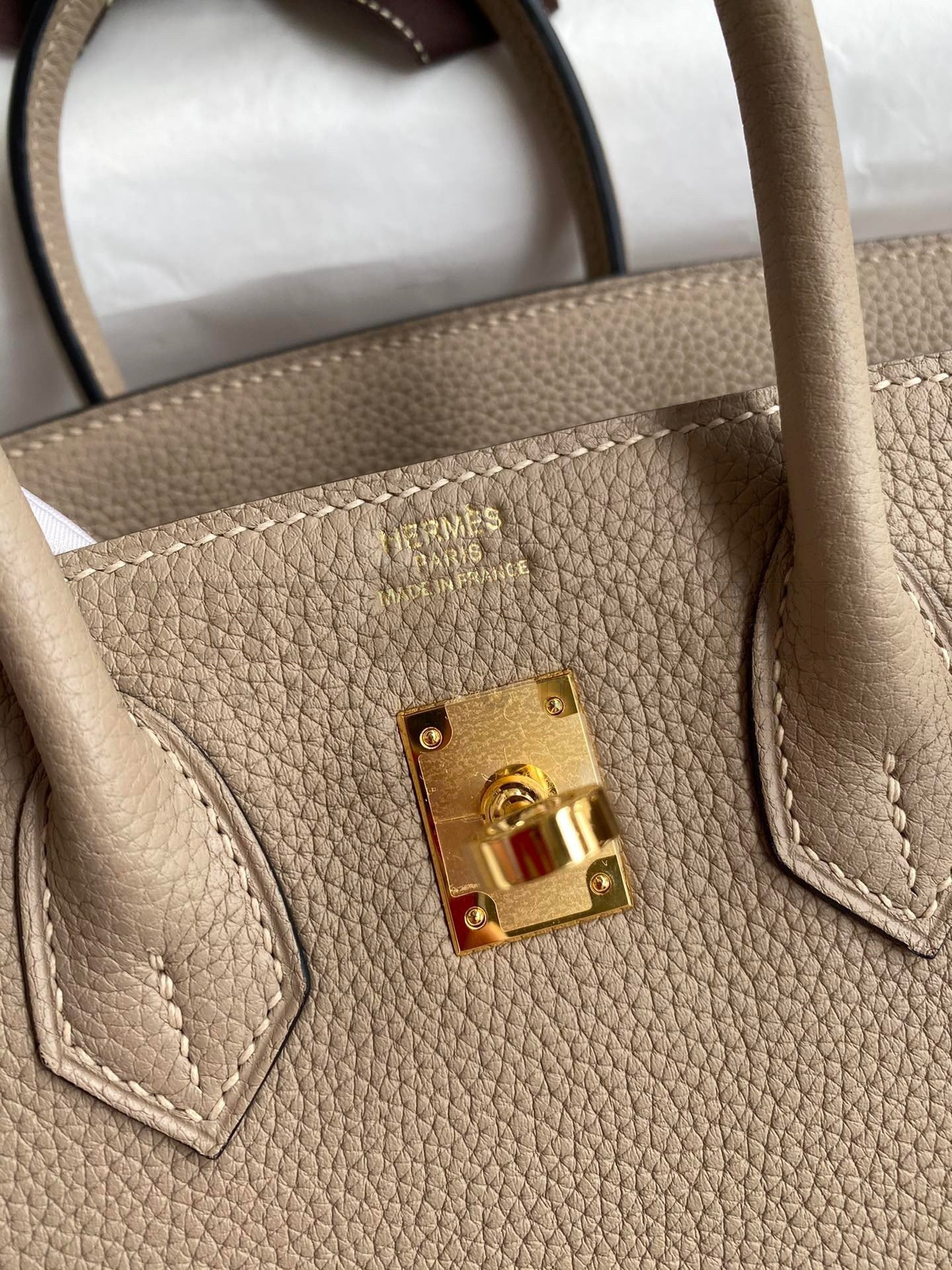 H**me5 Birkin 25 Retourne Handmade Bag In Gris Tourterelle Clemence Leather Master Quality