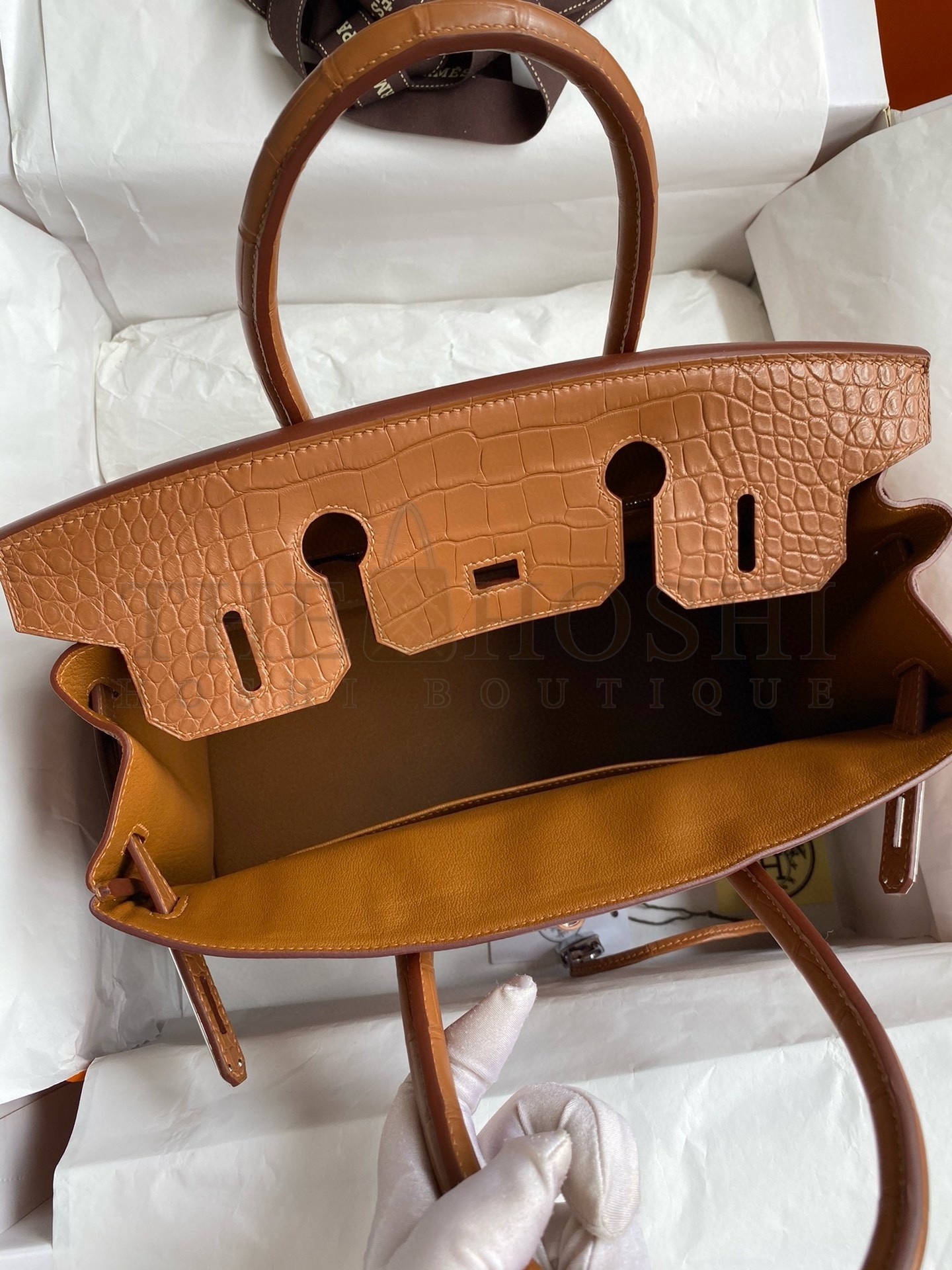 H**me5 Touch Birkin 30 Bag in Gold Clemence and Matte Alligator Leather Master Quality