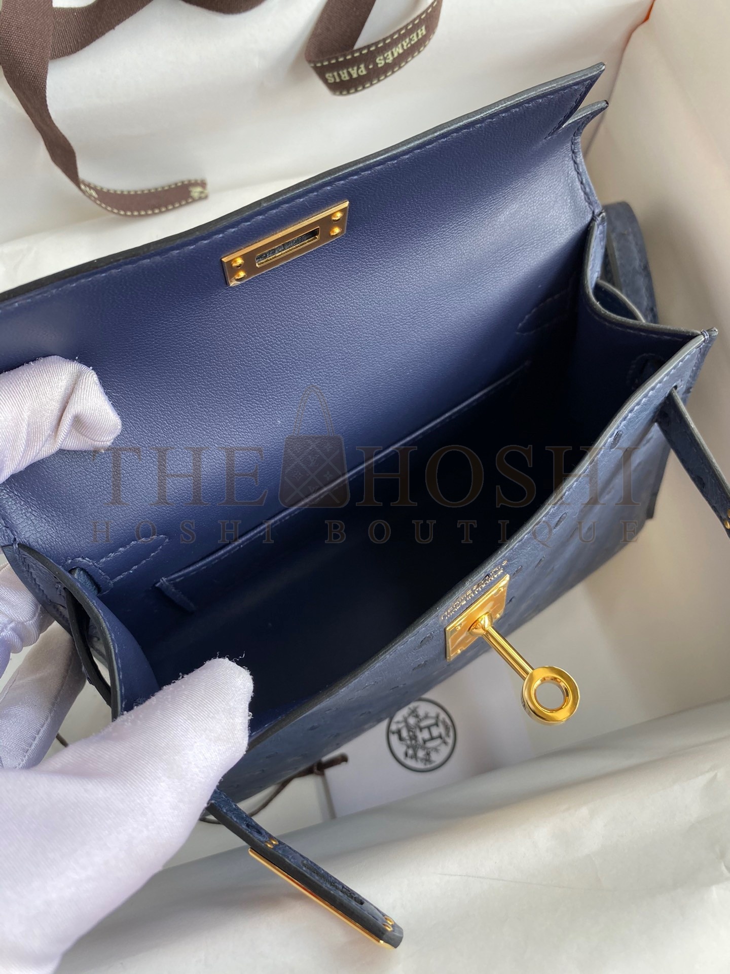 H**me5 Kelly Mini II Sellier Handmade Bag In Blue Iris Ostrich Leather Master Quality
