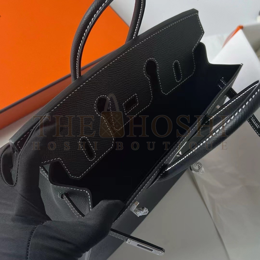 H**me5 Birkin 25 Sellier Handmade Bag In Noir Epsom Calfskin Master Quality