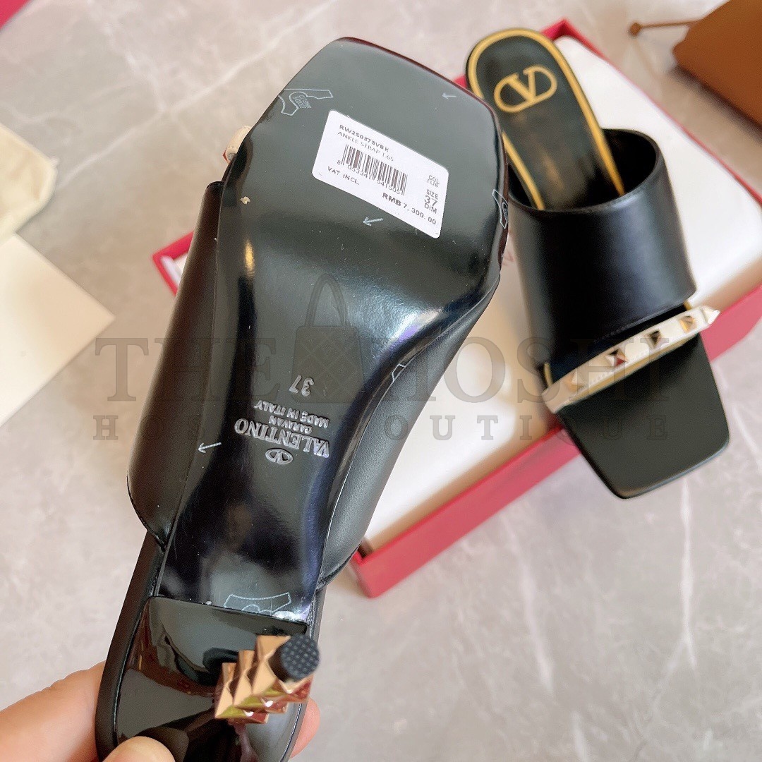 Va1e*ntin0 Black Rockstud Slide Sandals With Sculpted Heel Master Quality