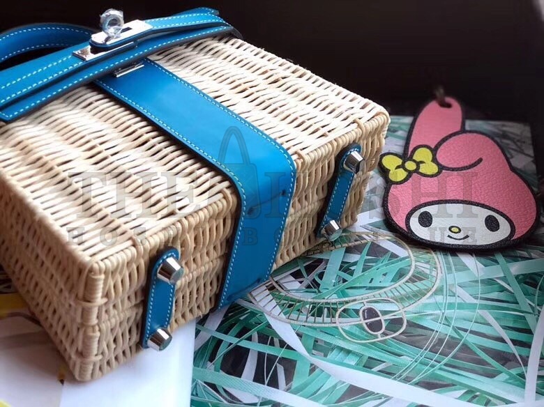 H**me5 Blue Picnic Kelly Mini 20cm Wicker Bag Master Quality