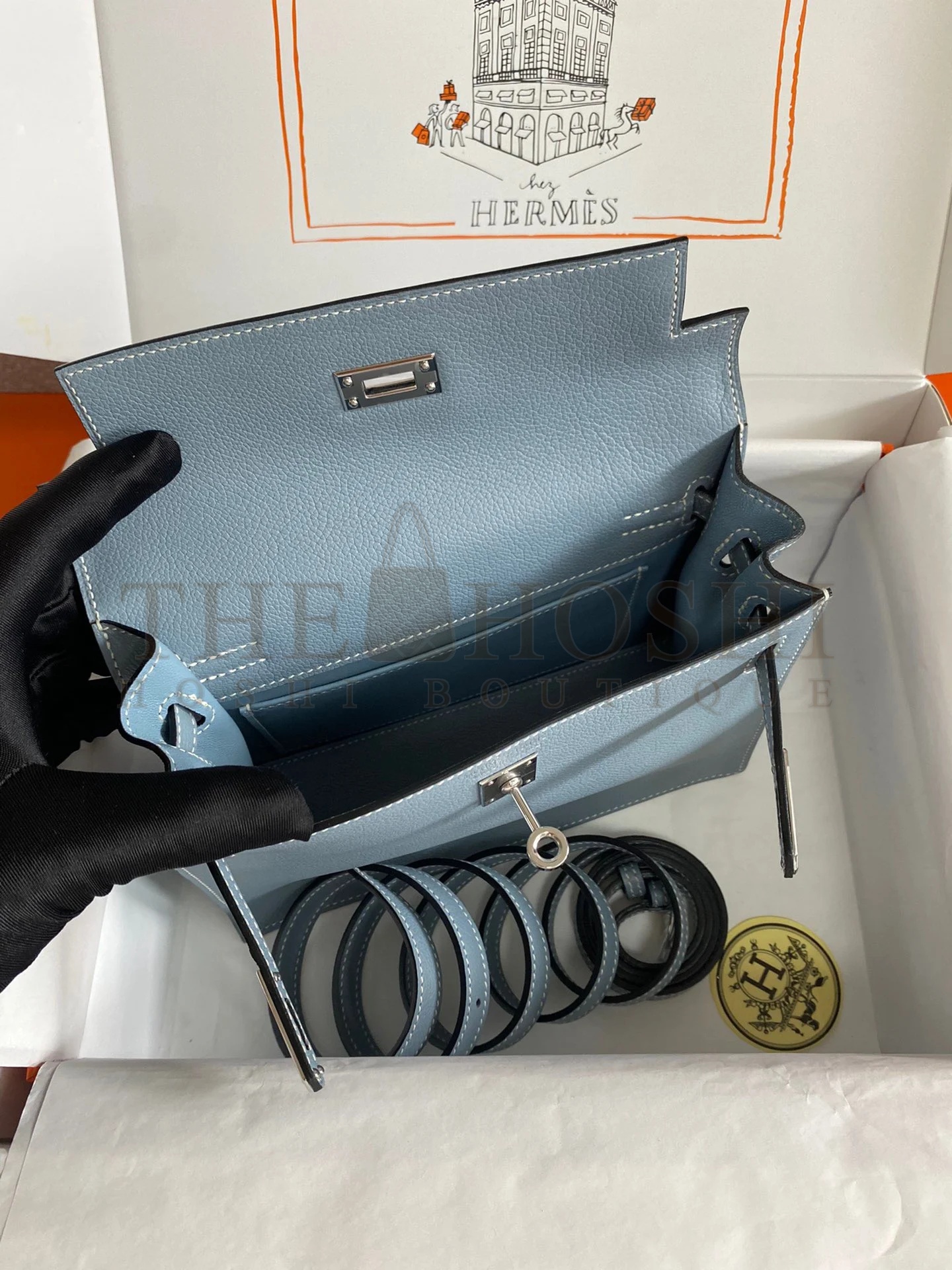 H**me5 Kelly Danse II Handmade Bag In Blue Lin Evercolor Calfskin Master Quality