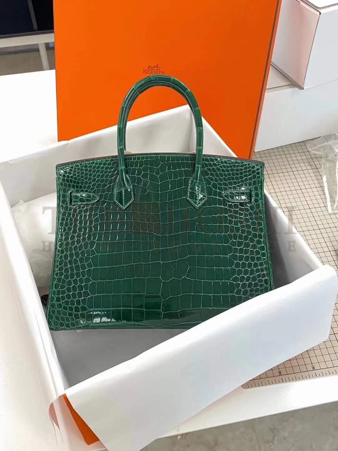 H**me5 Birkin 30cm Bag In Green Crocodile Porosus Shiny Skin Master Quality