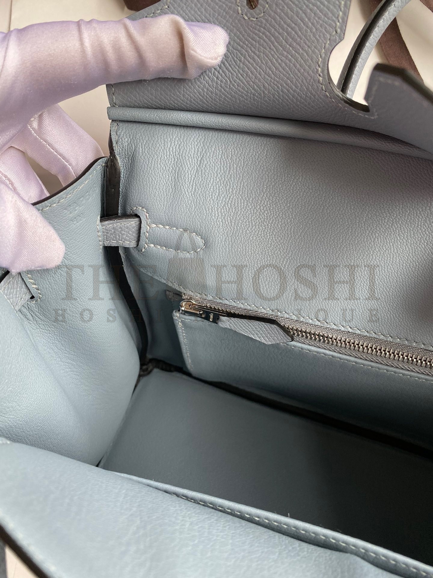 H**me5 Birkin 25 Retourne Handmade Bag In Blue Lin Epsom Calfskin Master Quality