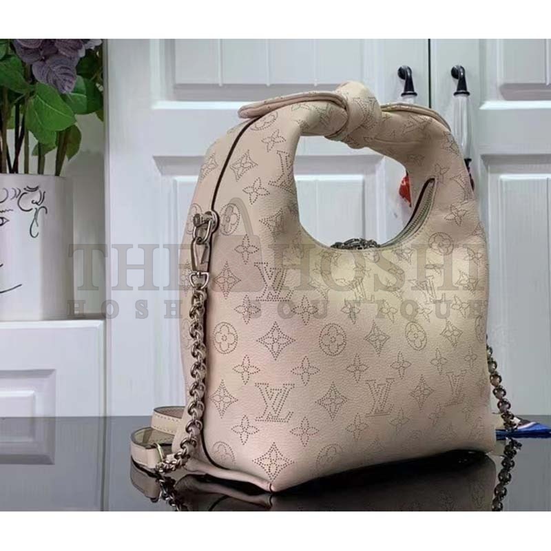 L0vis Vvtt0n LV Women Why Knot PM Handbag Cream Beige Perforated Mahina Calf Leather Master Quality