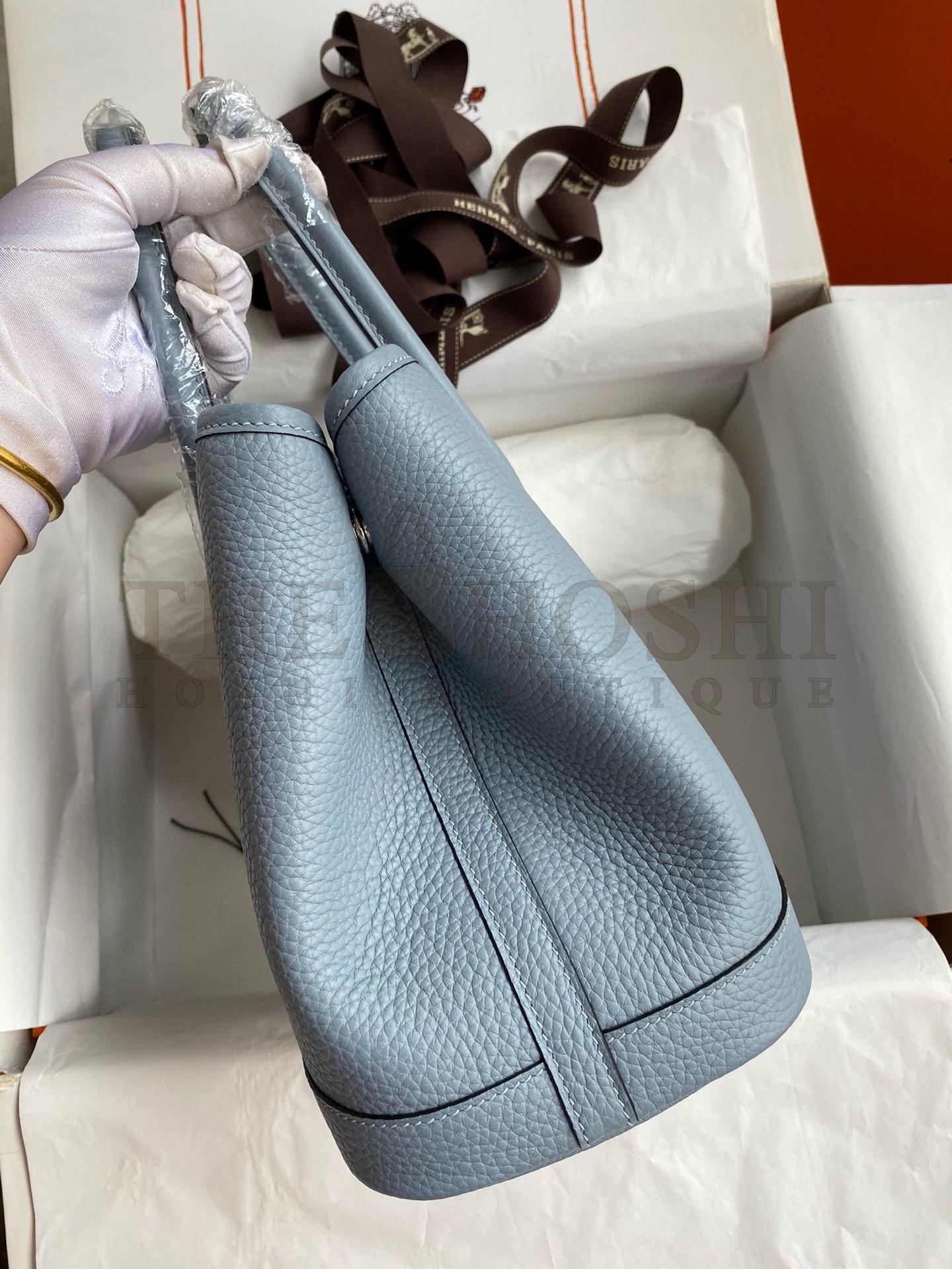 H**me5 Garden Party 30 Handmade Bag in Blue Lin Clemence Leather Master Quality