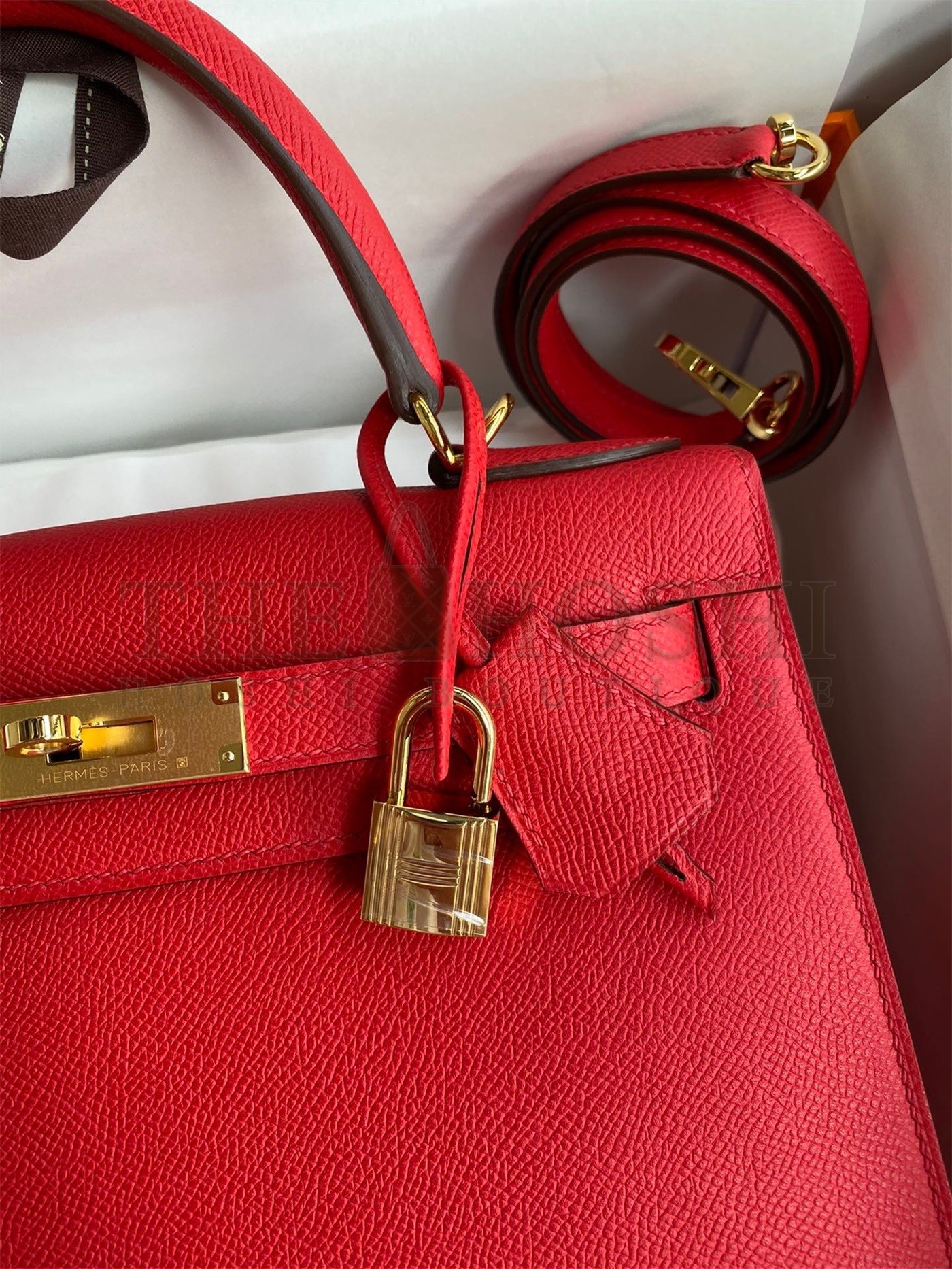 H**me5 Kelly Sellier 28 Handmade Bag In Red Epsom Calfskin Master Quality