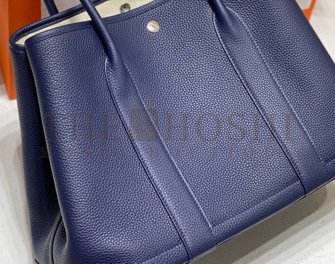H**me5 Garden Party 36 Bag In Blue Saphir Clemence Leather Master Quality