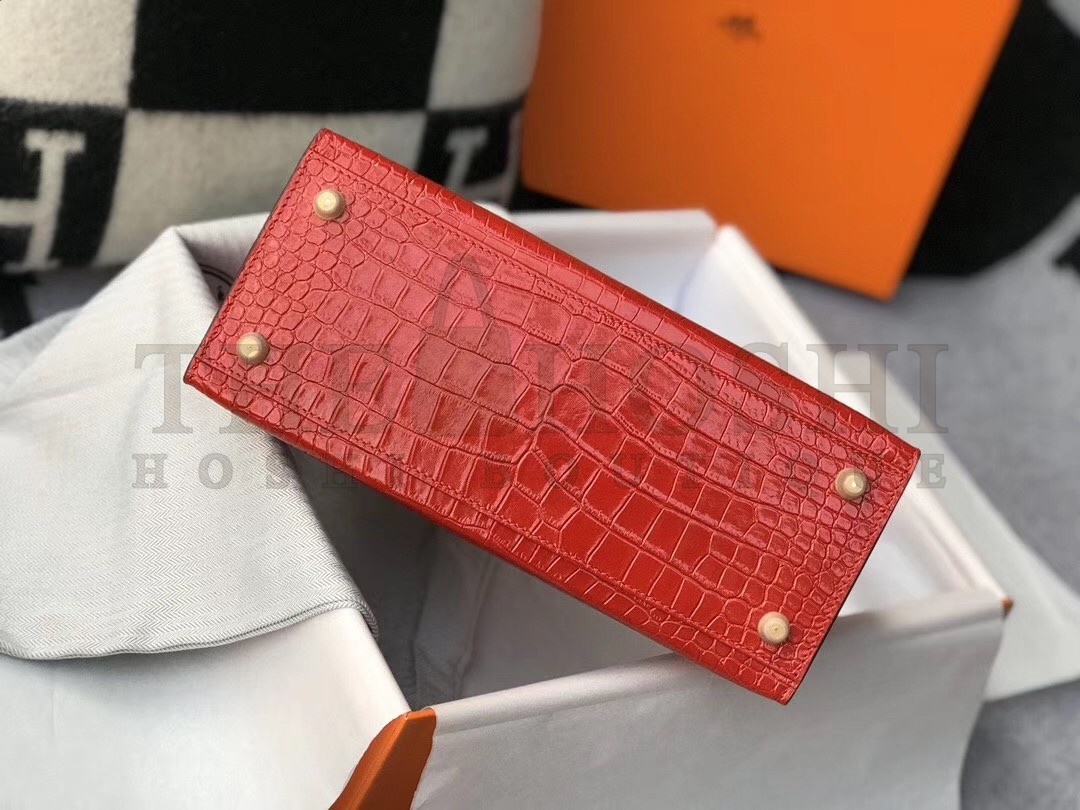 H**me5 Kelly 25 cm Bag In Red Embossed Crocodile Master Quality