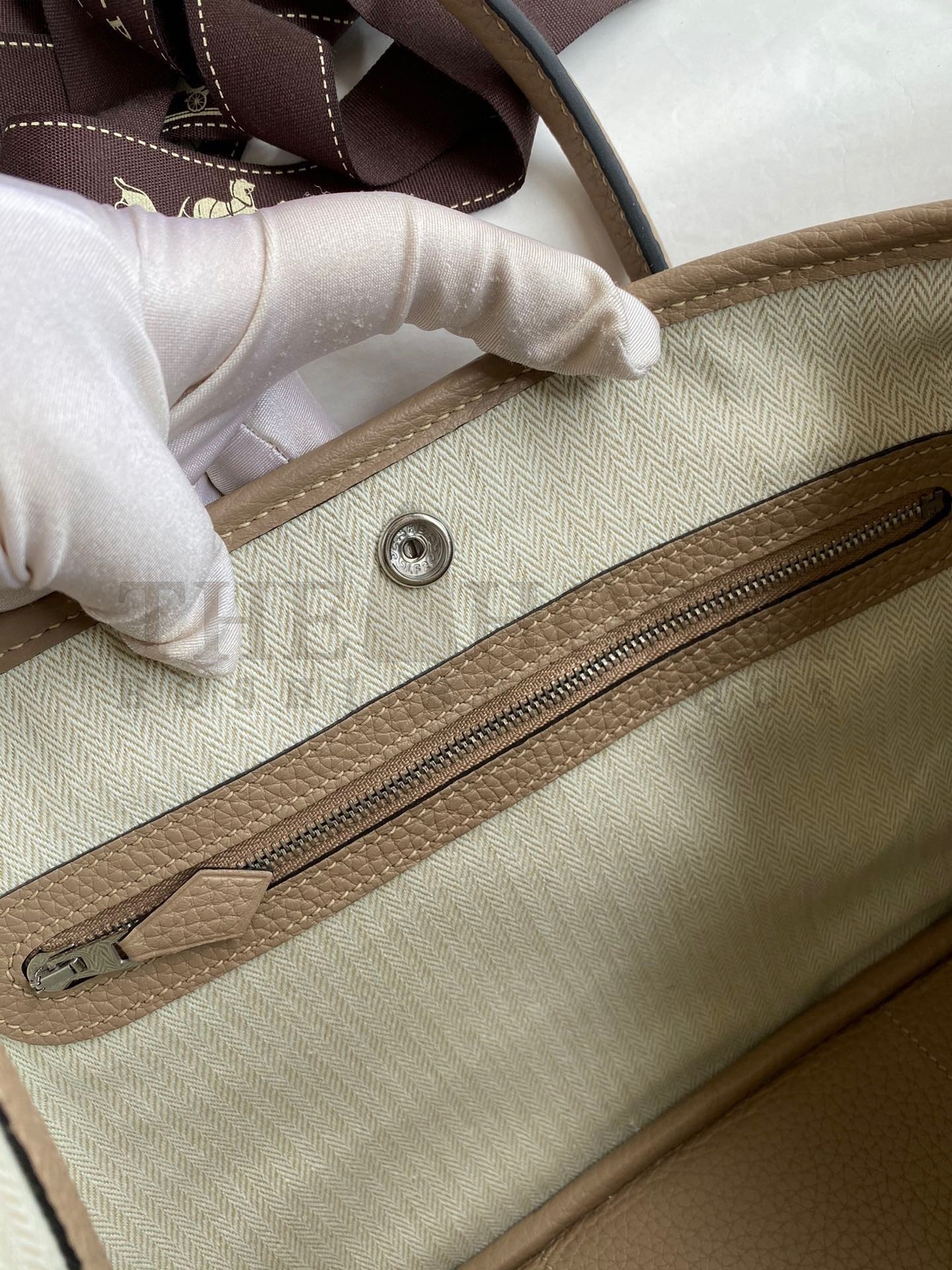 H**me5 Garden Party 30 Handmade Bag in Toile and Tourterelle Leather Master Quality