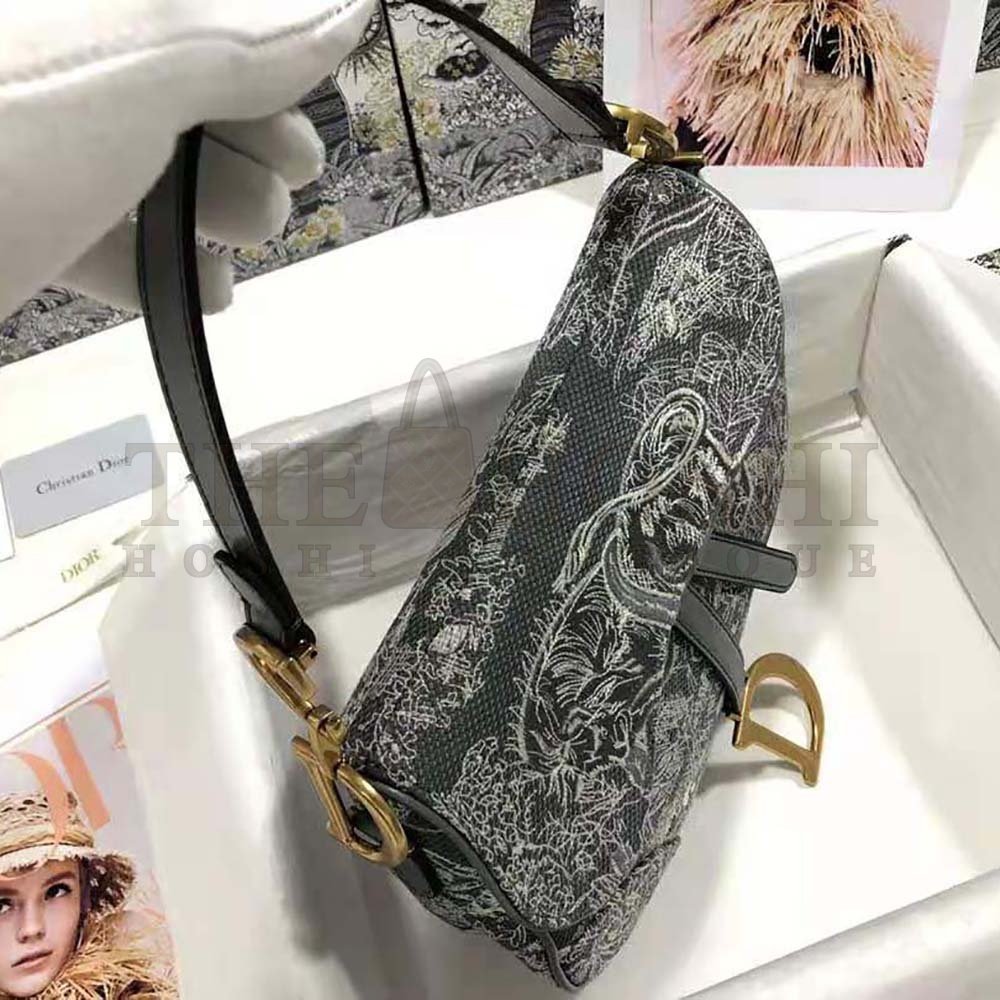D10r Women Saddle Bag Toile DE Jouy Reverse Jacquard-Silver Master Quality