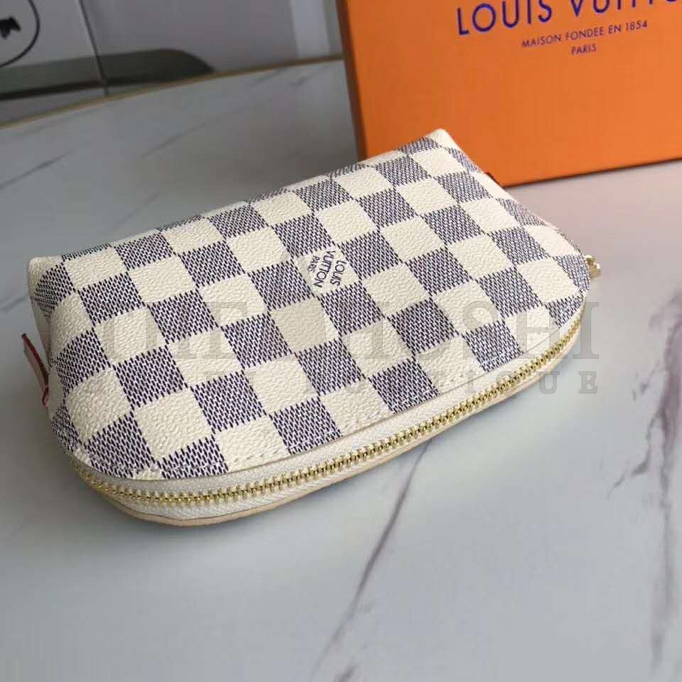 L0vis Vvtt0n LV Women Cosmetic Pouch Damier Azur Canvas-Grey Master Quality