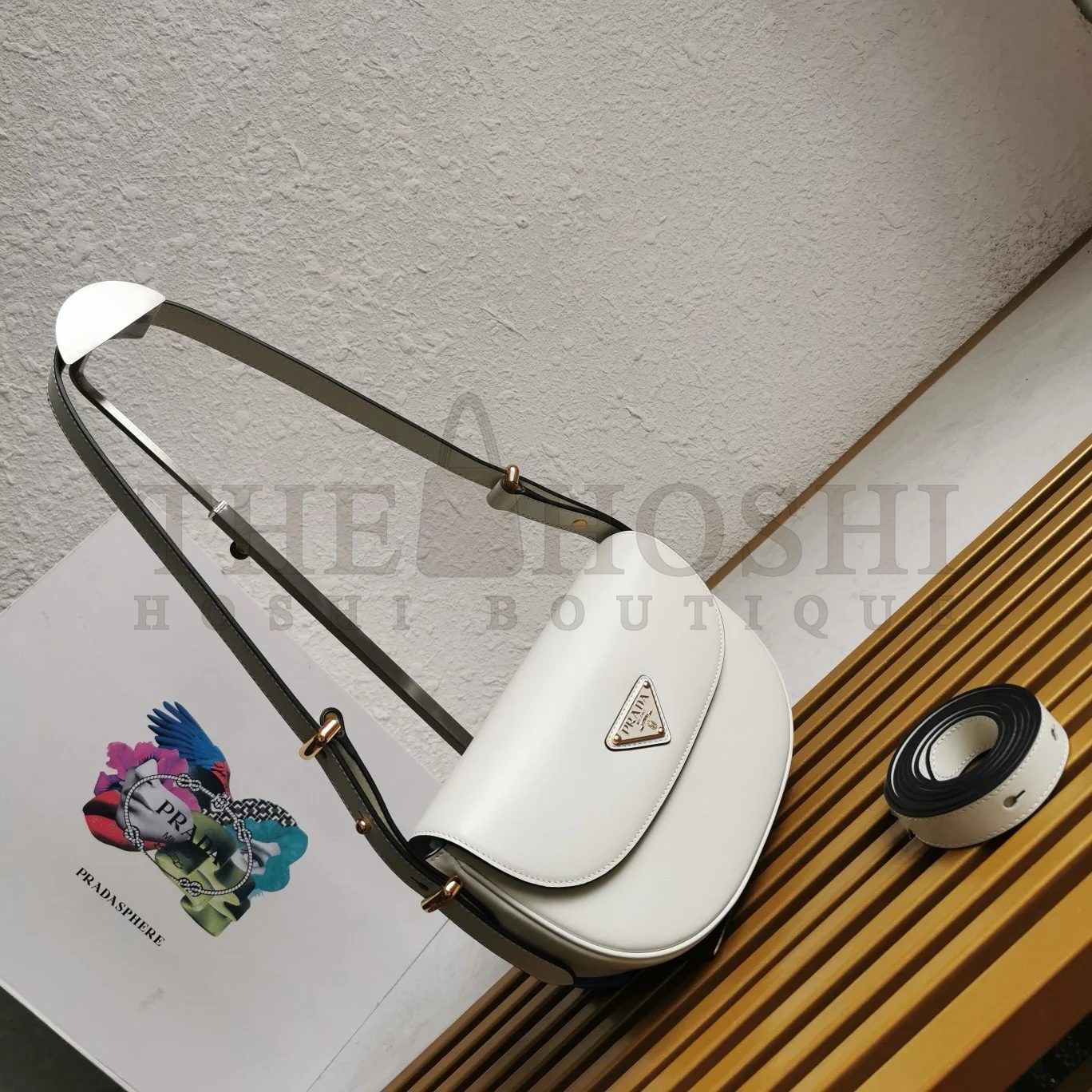 Pra*a Arque Shoulder Bag with Flap in White Leather Master Quality