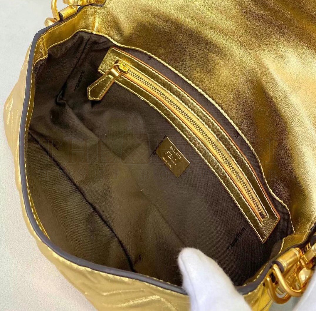 F**di Medium Baguette Bag In Gold FF Metallic Leather Master Quality
