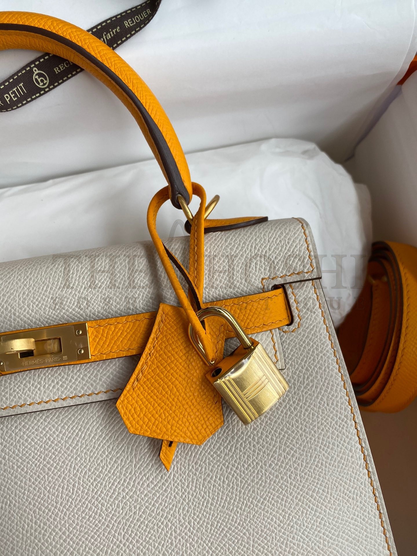 H**me5 Kelly Sellier 25 Bicolor Bag in Craie and Yellow Epsom Calfskin Master Quality