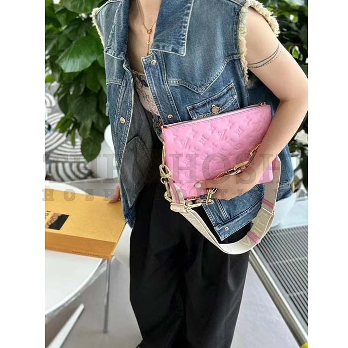 L0vis Vvtt0n LV Women Coussin PM Handbag Rose Bonbon Pink Lambskin Cowhide Leather Master Quality
