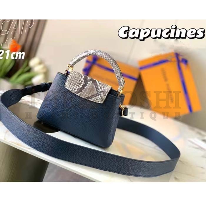 L0vis Vvtt0n LV Women Capucines Mini Handbag Navy Taurillon Leather Python Skin Master Quality